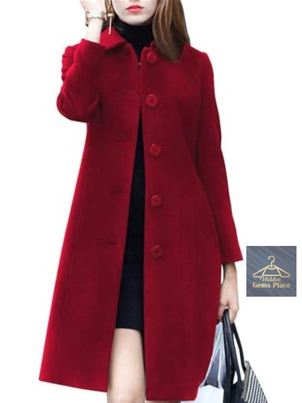 Wool Blend Single Breasted Long Overcoat Knee Length